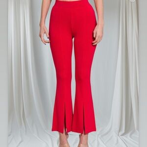 Zenana Outfitters Red Front-Slit Flare Pants